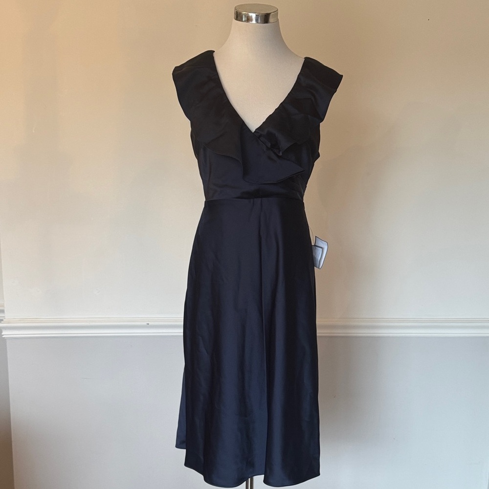 J. Crew Rosalind Ruffle Dress $195 10 Navy Silk Tricotine